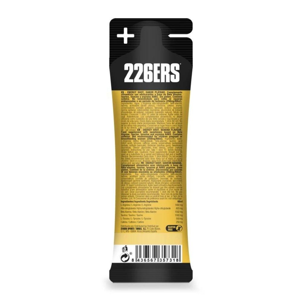 Gel 226ERS Energy Shot Stick 60ml Banana Extreme 250 mg Cafeína|Nutrición ciclismo|