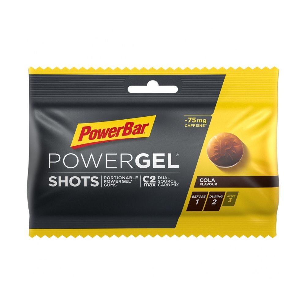 Bonbons PowerBar PowerGel Shots Cola Caféine | Nutrition cyclisme |