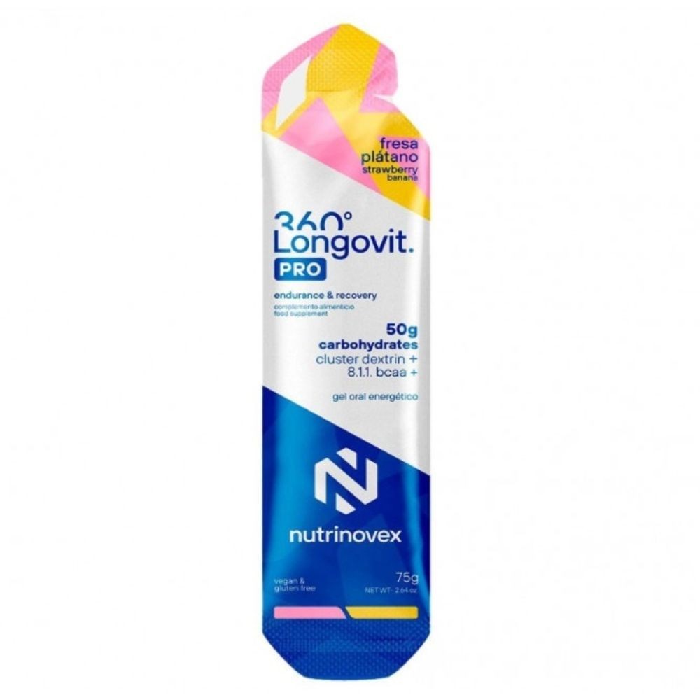Gel Nutrinovex Longovit 360 50 g CHO Fraise banane  |Nutrition cyclisme|
