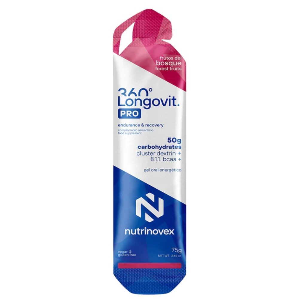 Gel Nutrinovex Longovit 360 50 g CHO Fruits des bois | Nutrition cyclisme |