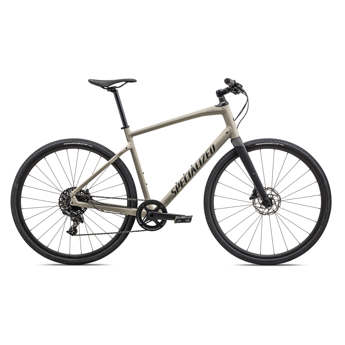 Vélo Specialized Sirrus X 4.0 Blanc satiné Montagnes / Taupe / Noir satiné réfléchissant 2023