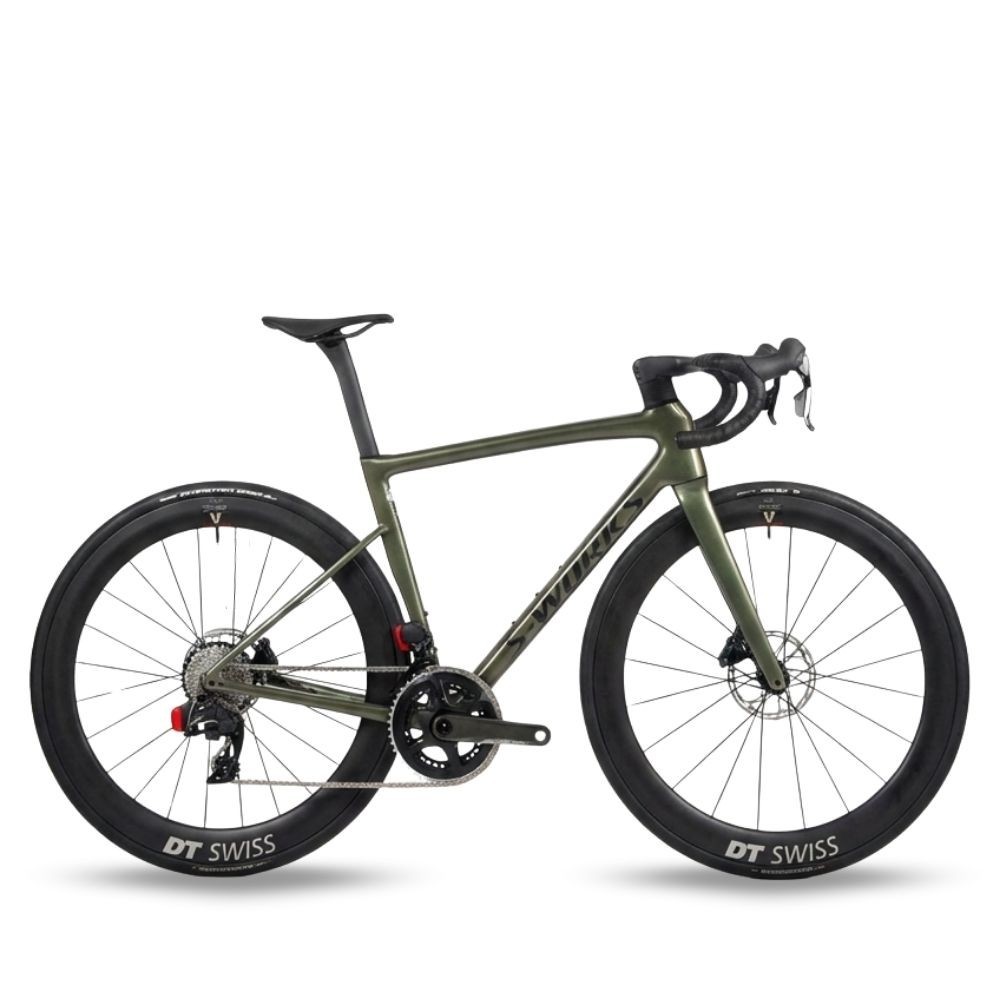 Vélo Specialized S-Works Tarmac SL8 Force AXS E1, couleur « Gloss Cypress Metallic », avec roues Dtswiss ARC1100