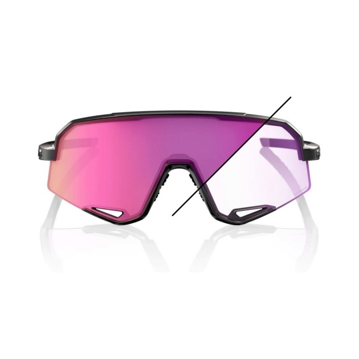 Lunettes 100 % Slendale, noir brillant, verres miroirs violets photochromiques