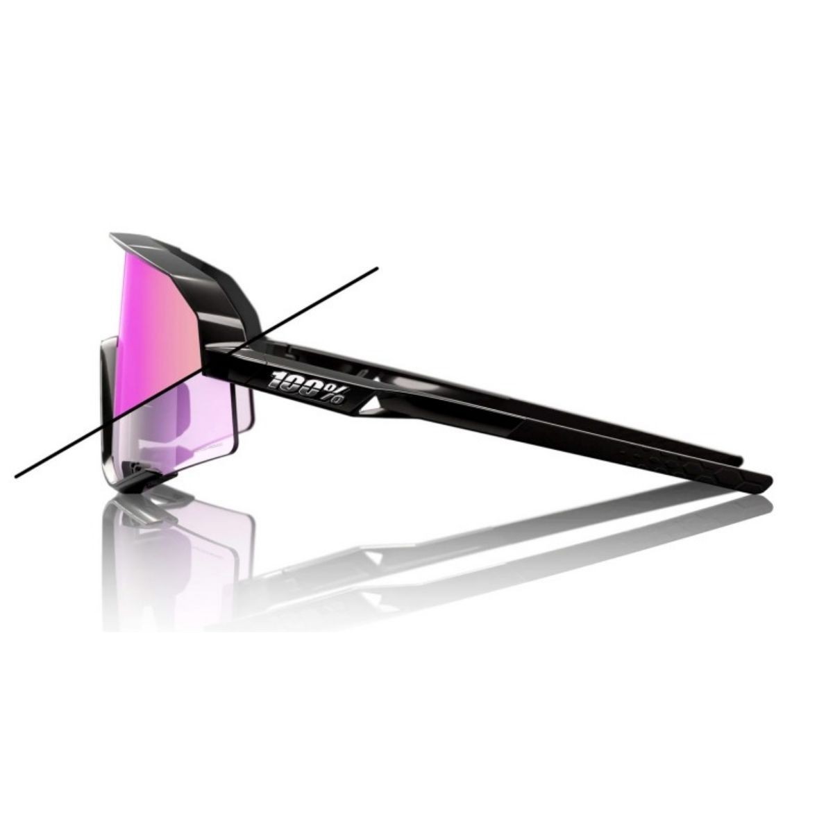 Lunettes 100 % Slendale, noir brillant, verres miroirs violets photochromiques