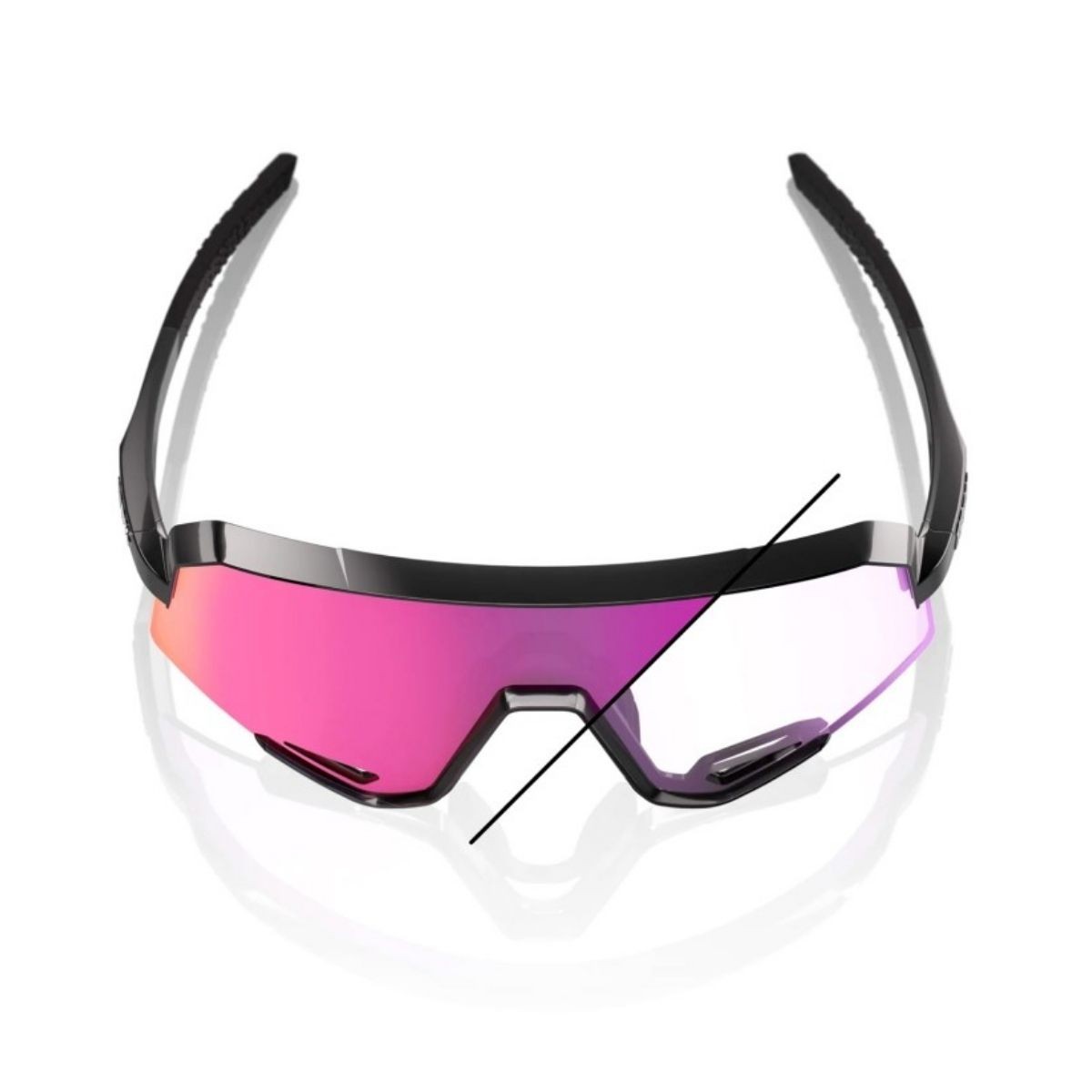 Lunettes 100 % Slendale, noir brillant, verres miroirs violets photochromiques