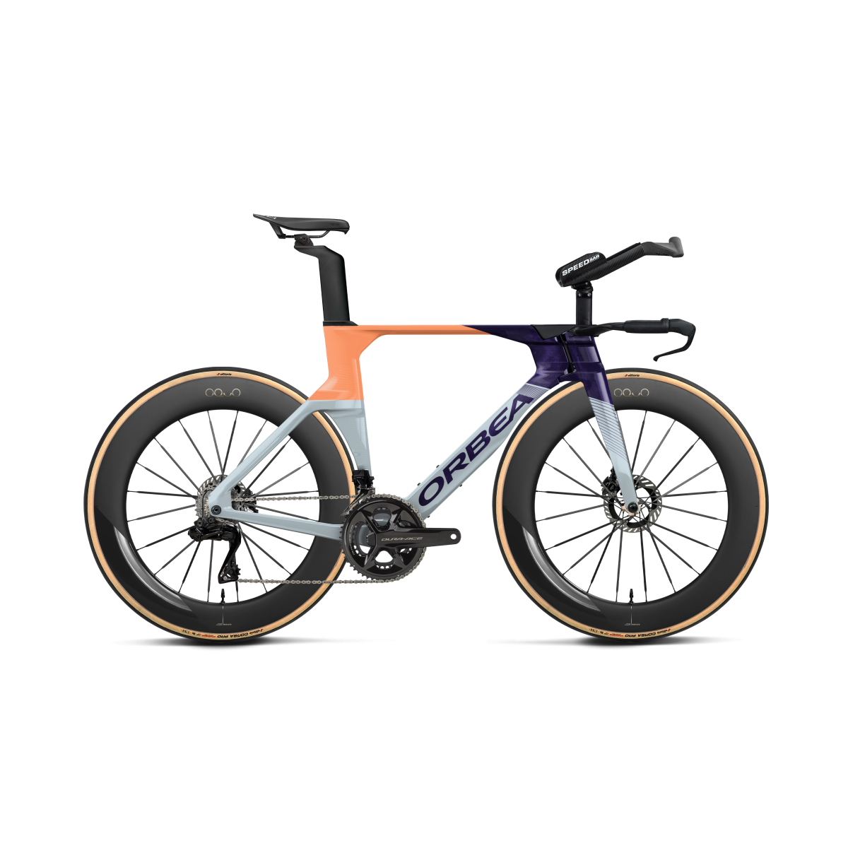 Vélo Orbea Ordu M10I Ltd Pwr UCI Halo Silver - Tanzanite - Orange Cloud (Brillant)