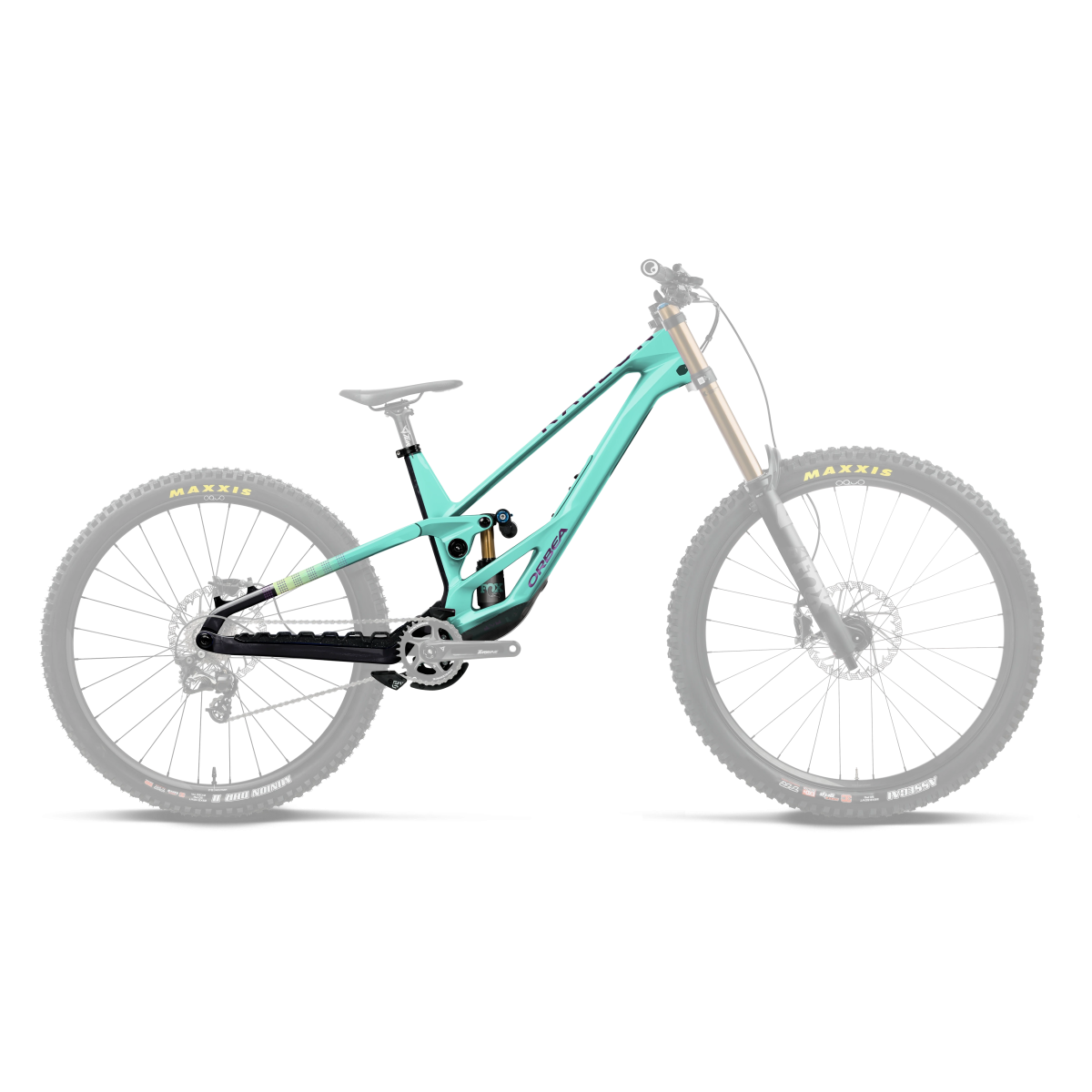 Cadre Orbea Rallon DH 450, couleur « Aloha Green » - Finition « Fantasy Purple Carbon » (brillant)