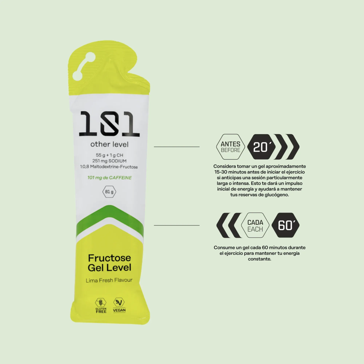 Gel Energético 101 Other Level Fructose Gel Level Lima Fresh con Cafeína 81 g | Terrabike