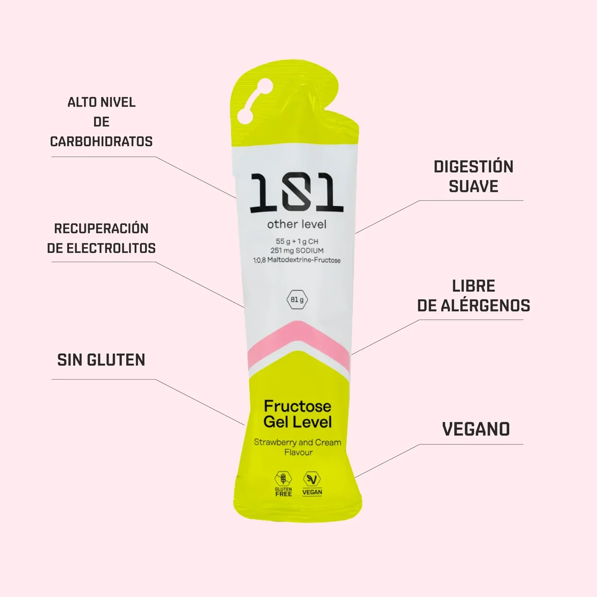 Gel Energético 101 Other Level Fructose Gel Level Fresa y Nata 81 g | Terrabike