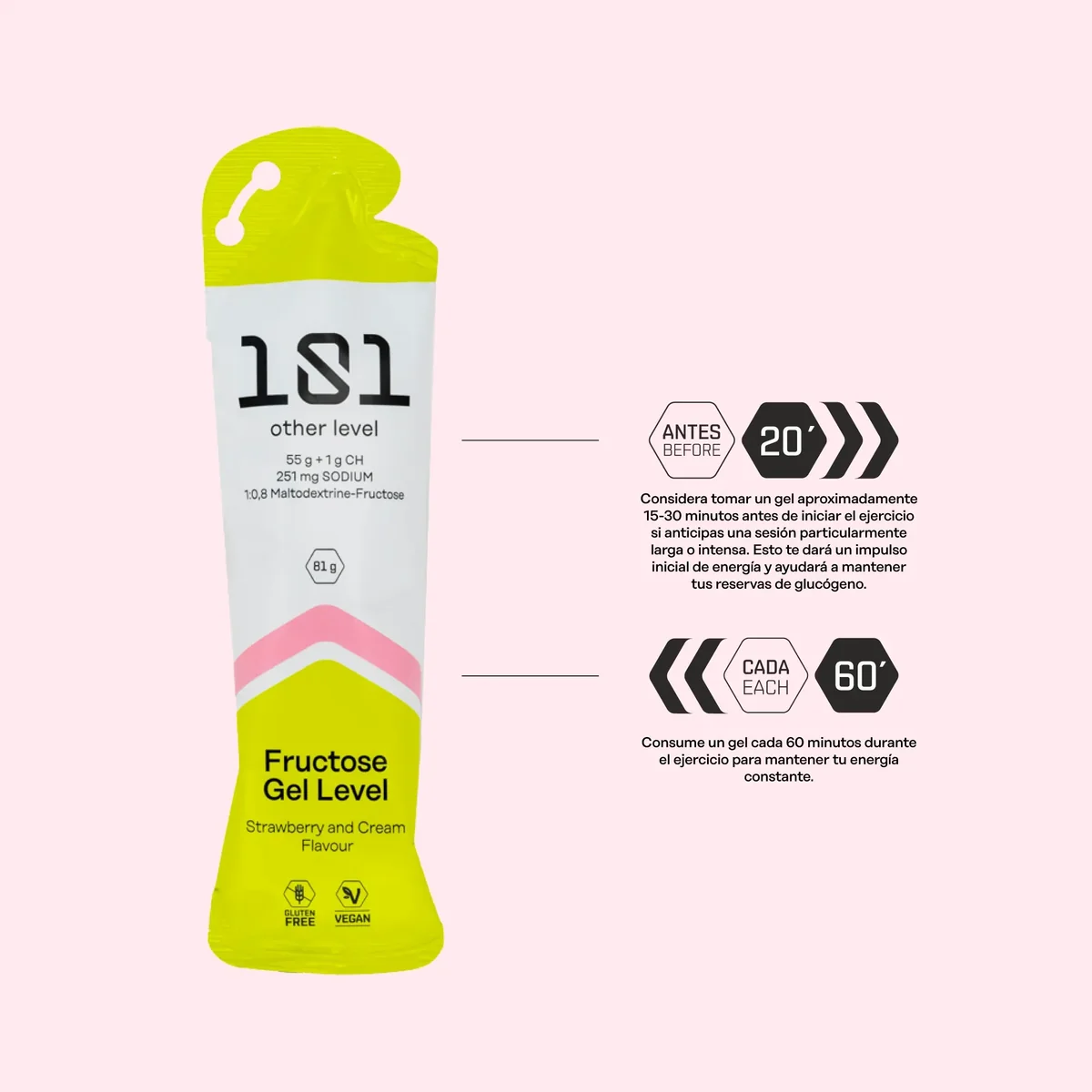 Gel Énergétique 101 Other Level Fructose Gel Level Fraise et Crème 81 g | Terrabike