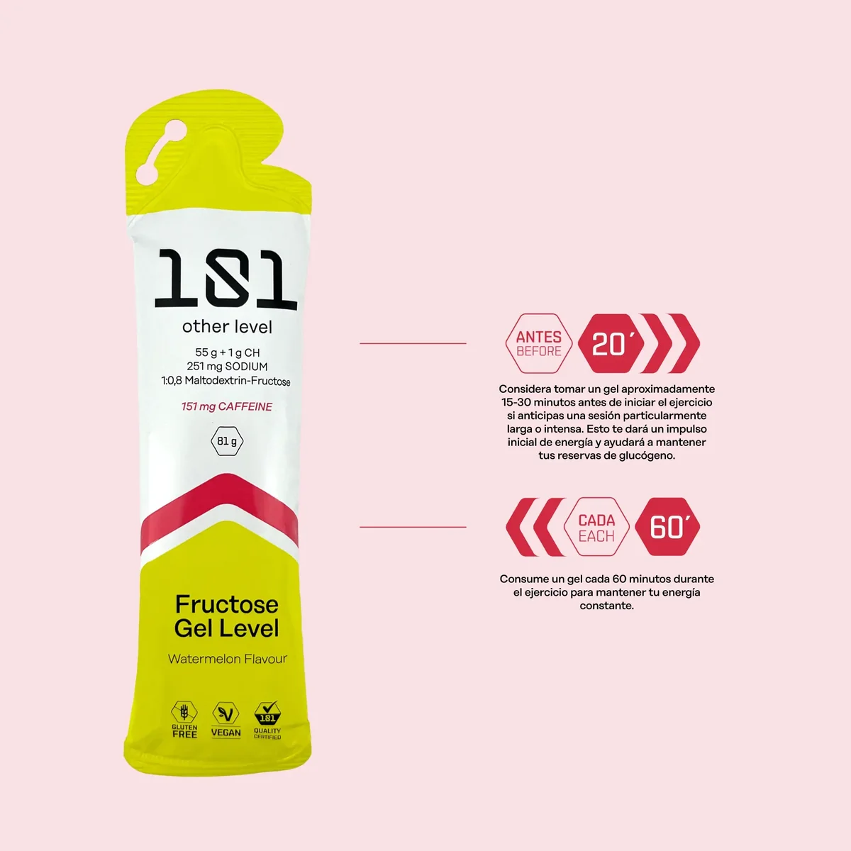 Gel Énergétique 101 Other Level Fructose Gel Level Pastèque à la Caféine 81 g | Terrabike