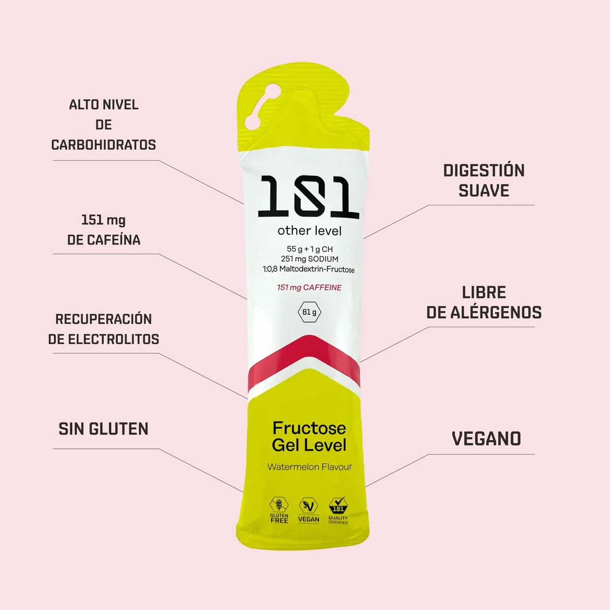 Gel Énergétique 101 Other Level Fructose Gel Level Pastèque à la Caféine 81 g | Terrabike